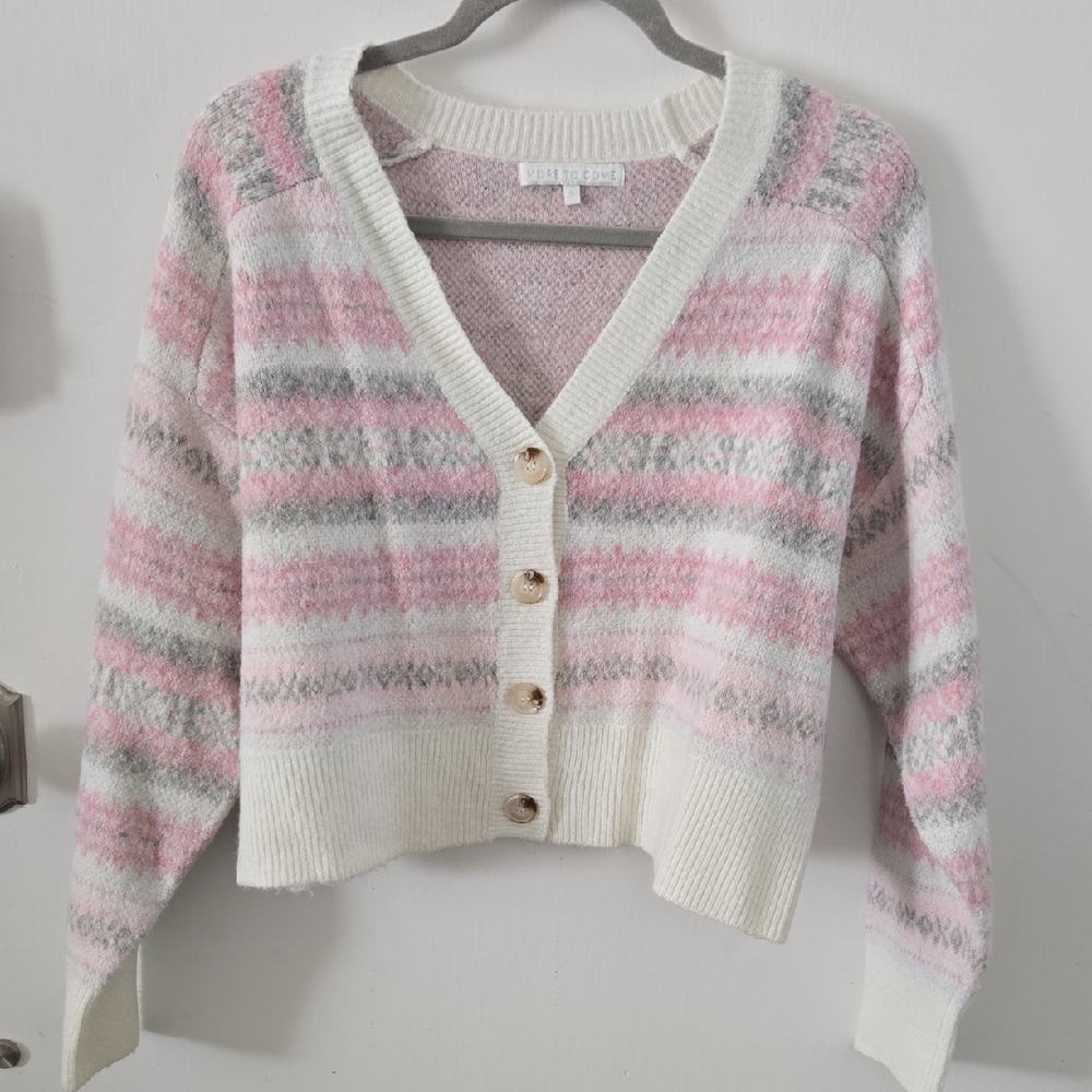 More to Come - Pink and Gray Striped Cardigan